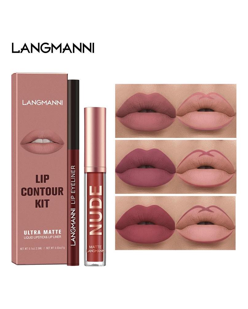 Langmanni Lipgloss Lipliner-Set 2 Sets nicht klebendes Cup-Matt-Lipgloss-Set