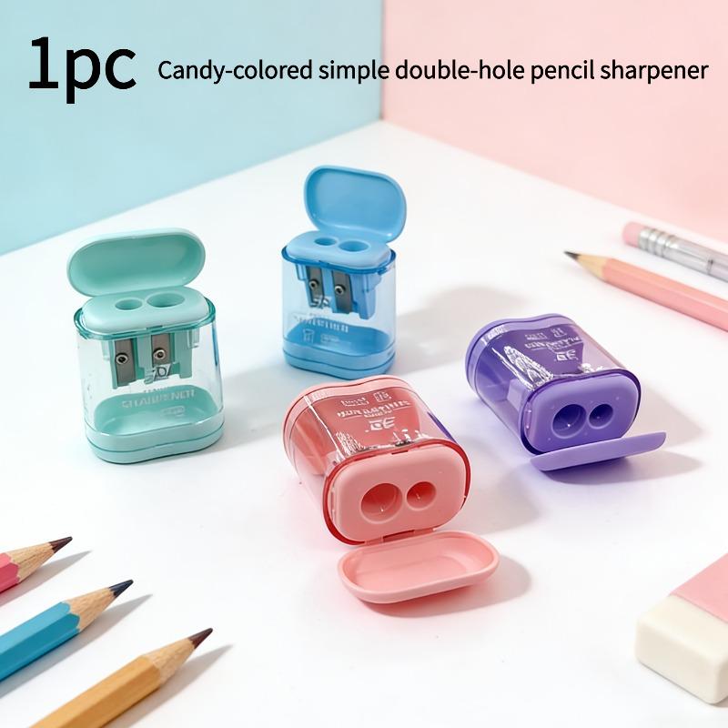 1pc Candy Color Minimalist Double Hole Pencil Cutter, Small and Portable, Easy to Use, Durable, Sharp, Suitable for School and Office