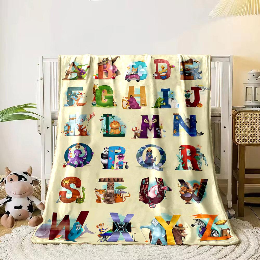 

Alphabet letters designed with animals or related illustrations. for all seasons blanket lunch break throw gift 80cm x 120cm