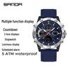 SANDA 3D Multifunction Sports Watch – 3 Time Zones, Waterproof, Student Wristwatch