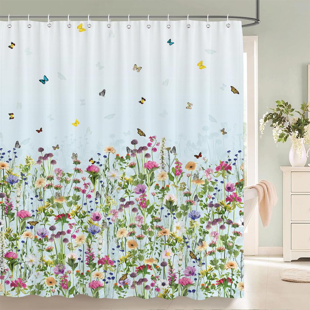 Green Plants Flowers Waterproof Polyester Shower Curtains Eco-friendly High Quality Bathroom Curtains Blind For Home Decorations