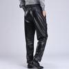 Autumn/winter Elastic Waist Leather Trousers Pu Men's Work Trousers, Oil Proof, Waterproof and Warm Keeping