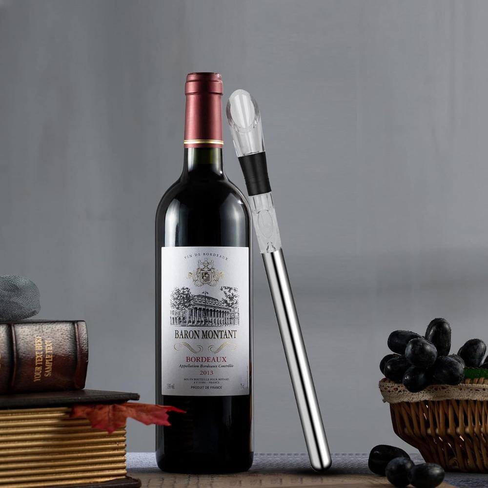 Drink Cooling Set, Stainless Steel Wine Bottle Chilling Stick with Pour Spout, Bottled Cooler, Drink Chiller, Wine Accessory (1 Piece)