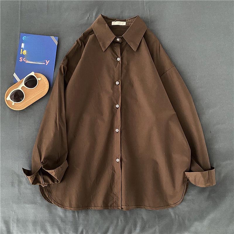 

Женская винтажная тонкая рубашка, повседневная блузка с длинным рукавом, кардиган, пальто, женская универсальная рубашка на пуговицах, свободные однотонные топы M коричневый