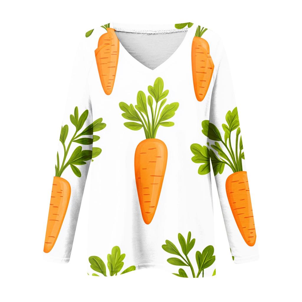 Women's Long Sleeve T-Shirt V Neck Easter Print Casual Comfort Top