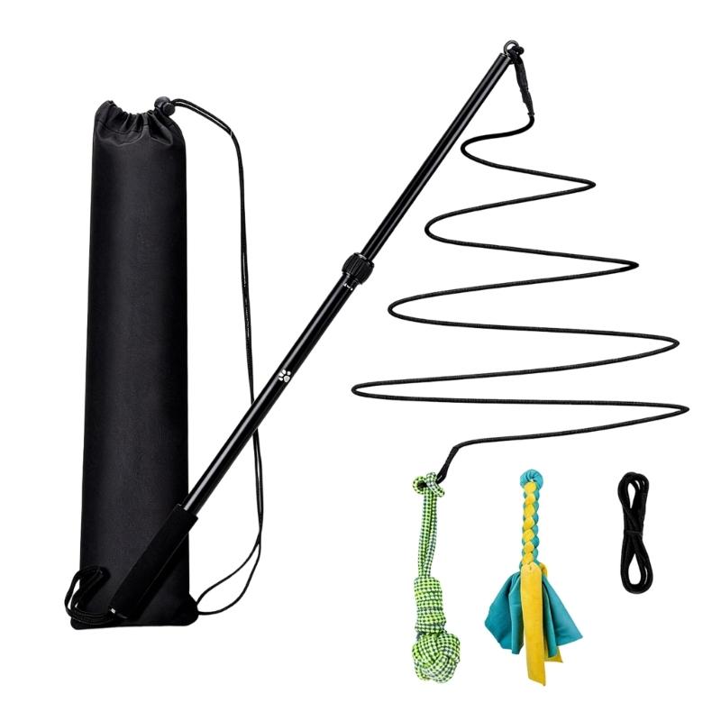 Durable Dog Teasing Rope With Extendable Rod And Safety Nylon Rope For Interactive Play