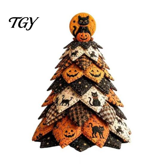Fall Seasonal Decorations Halloween Quilted Fabric Tree Kit, Witch Cat Spider DIY Handmade Keepsake Decor 3D Padded Sewing Craft Project for
