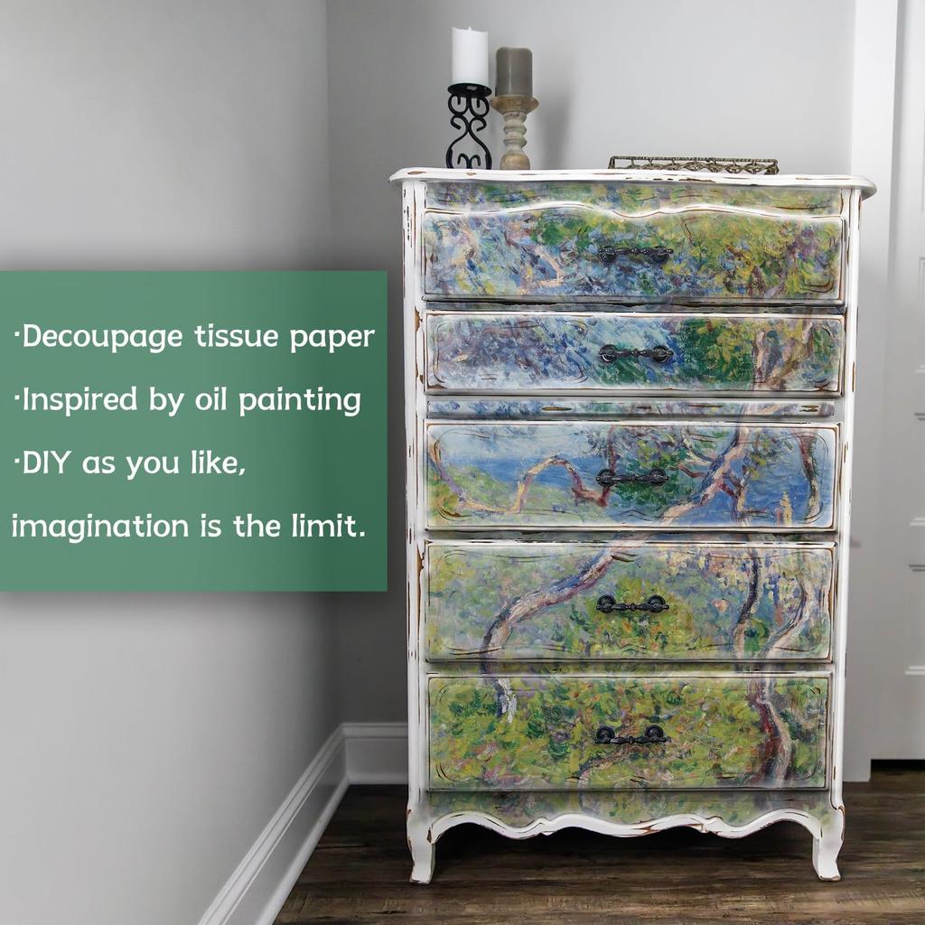 Flortlias Decoupage Tissue Paper for Furniture and Crafts, Extra Large Rice Art Tissue Paper DIY Decor for Wall, Furniture, Living Room, Bedroom,