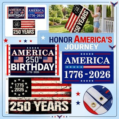 America 250th Birthday Flag 1776 2026 Anniversary Banner with Stars and Stripes Print for Outdoor Indoor Decoration