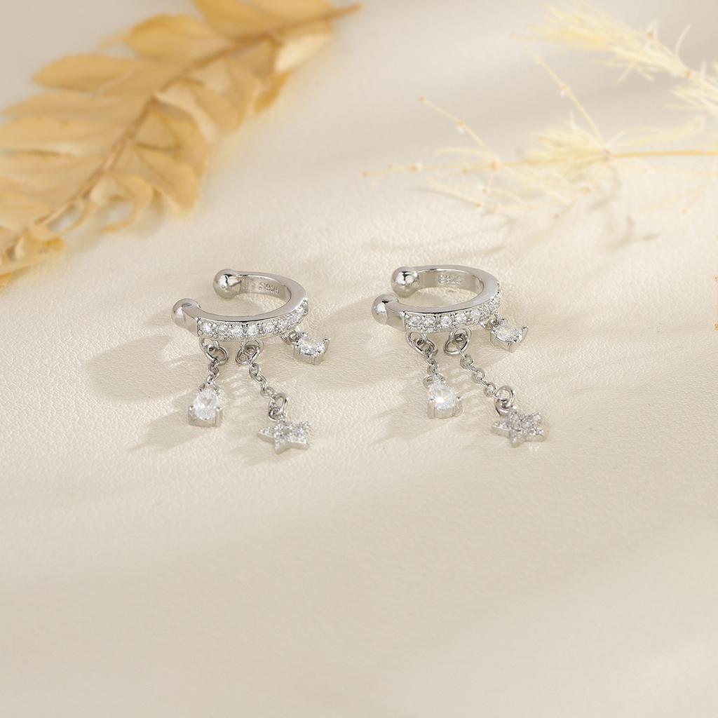 VENTFILLE 925 Sterling Silver for Women Ear Sweet Tassel Star Water Droplet Zircon Ear Clip Versatile Jewelry Gift Dropshipping