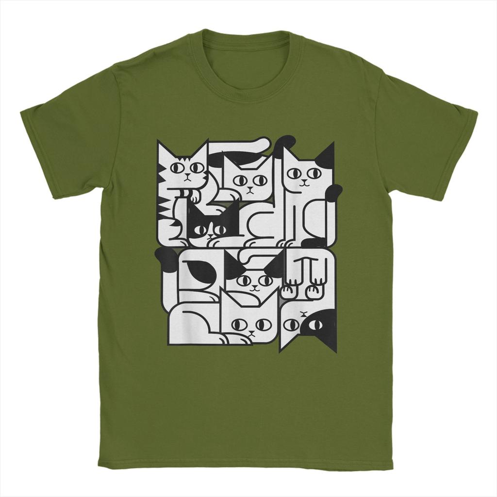 Animal Friends Apparel for Cat Enthusiasts Geometric Cat Silhouette T Shirts Short Sleeve Tshirt Summer Tees