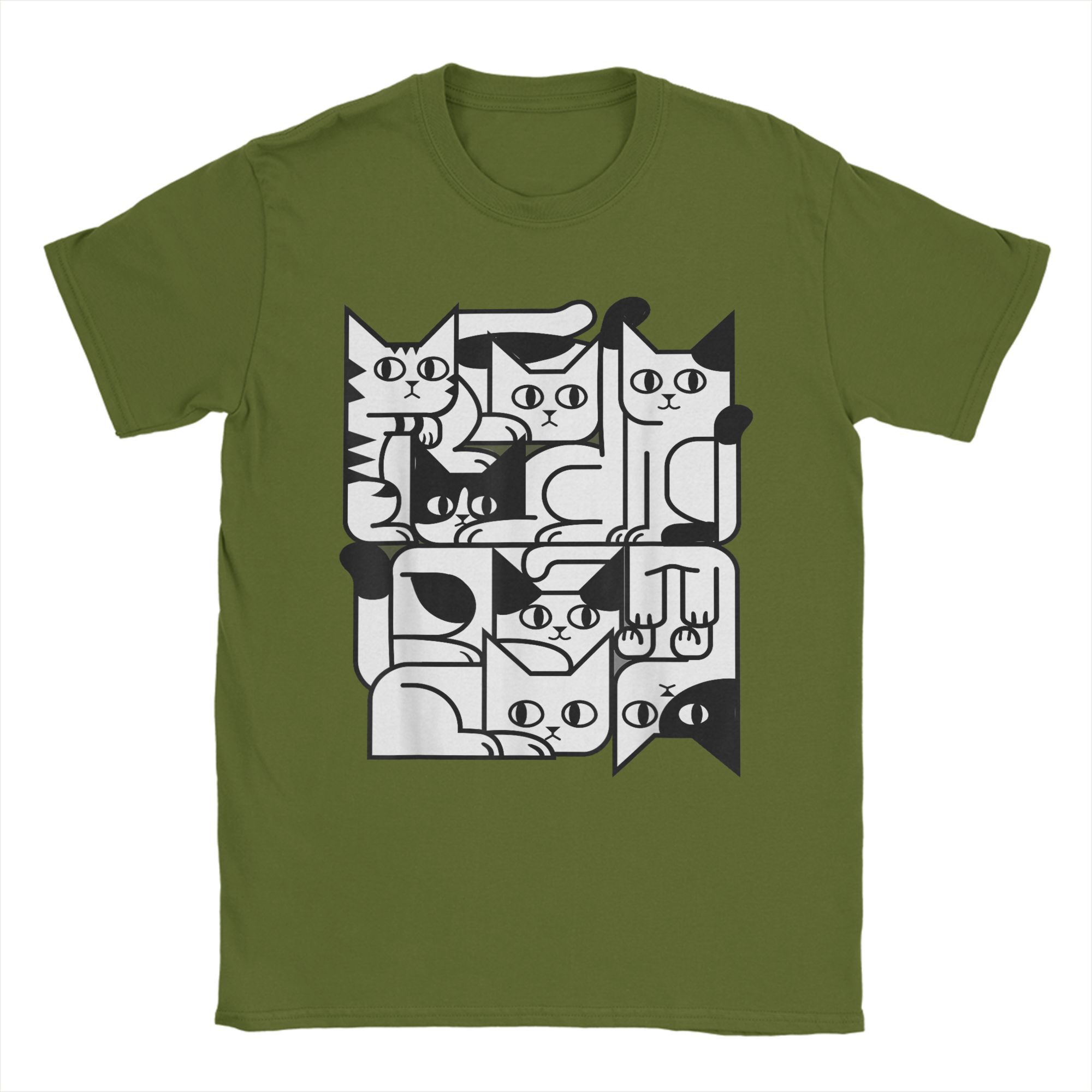 Animal Friends Apparel for Cat Enthusiasts Geometric Cat Silhouette T Shirts Short Sleeve Tshirt Summer Tees 4XL