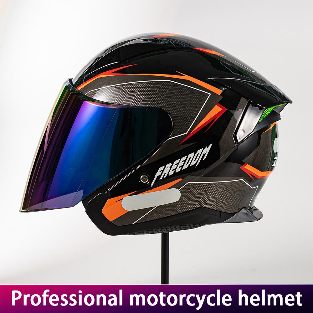 Men's Motorcycle Helmet with Dual Lens Three-Quarter Design Colorful Racing Style Scooter And Motorcycle Headgear