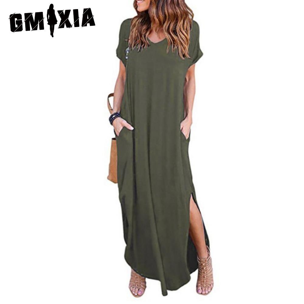 

GMXIA Сексуальное женское платье больших размеров 5XL Летнее однотонное повседневное платье макси с коротким рукавом для женщин Длинное платье Женские платья XXXXXL