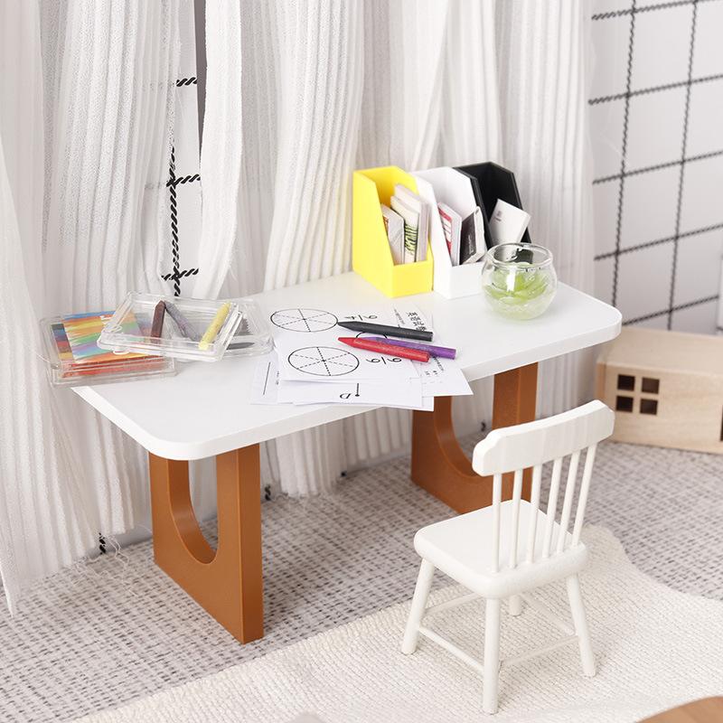 1/12 Dollhouse Simulation Miniature Desk Tea Table Dollhouse Furniture Model Dolls House Decor Accessories Pretend Play Toys