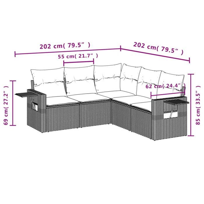 VidaXL Garden Lounge Set with Cushions 5 Pcs, Patio Sofas, Patio Furniture Set, Outdoor Furniture, Black 3220144