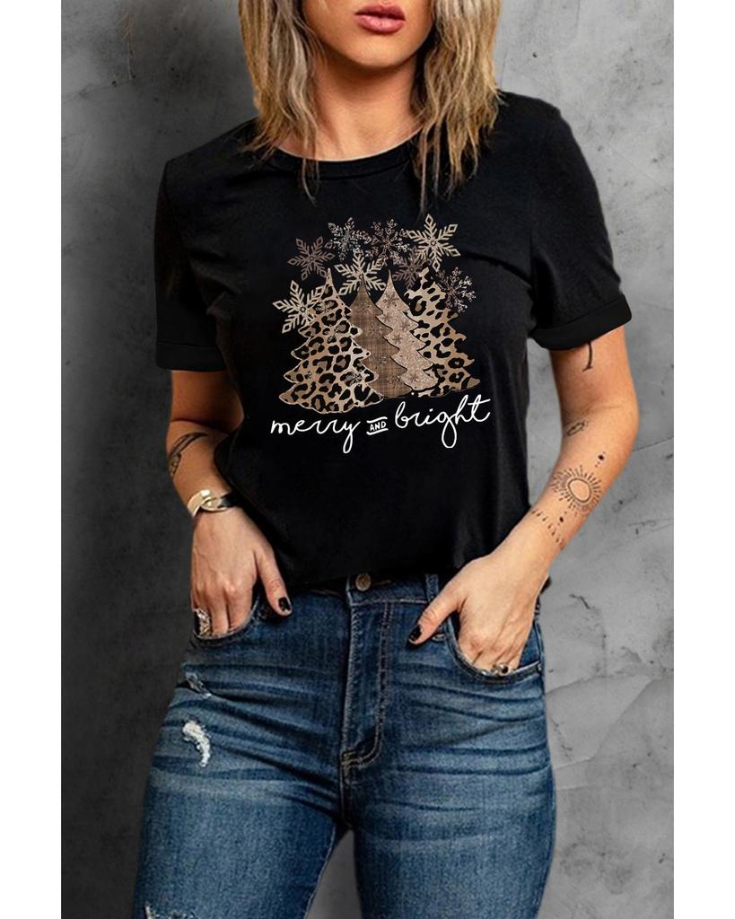 Azura Exchange Leopard Christmas Tree Graphic Print T-Shirt