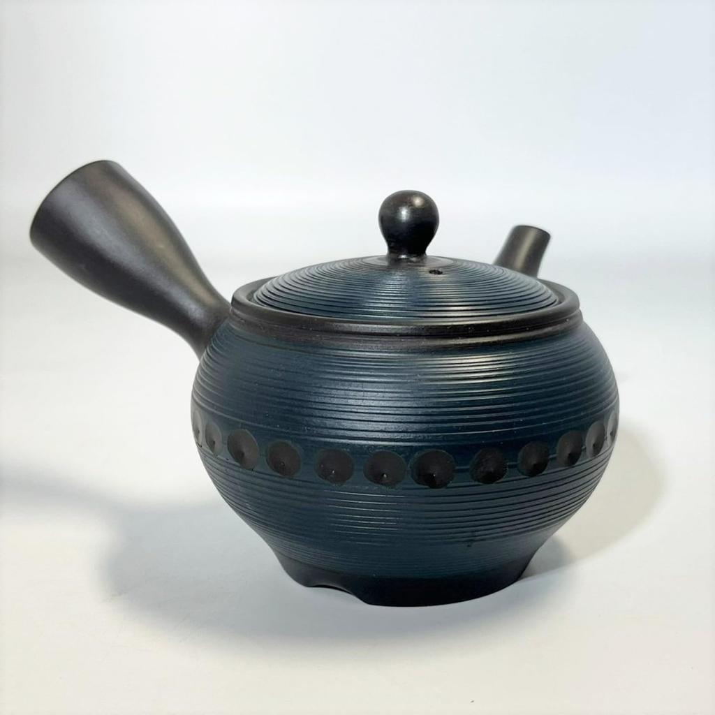 Japanese Tosai Tosei Black Mud Blue Lined Teapot (with Obi Net) T93308500