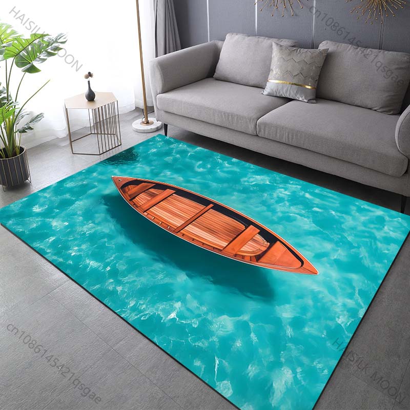 Mehrere Größen Das Meer ist ein kleines Boot Teppich für Wohnzimmer Schlafzimmer Sofa Heimdeko Rutschfeste Bodenmatte Moderne Teppiche Große Größe