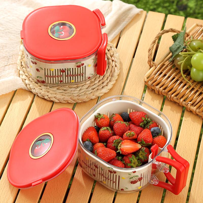 Cartoon Cherry Red Double-Layer Draining Food Storage Box