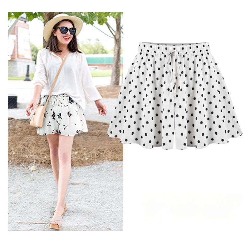 Dámske šortky s elastickým pásom A-Line Polka šortky Šortky s kvetinovou potlačou Elegantné šifónové šortky Voľné šortky Ležérne šortky s vysokým pásom Šortky so sťahovacou šnúrkou