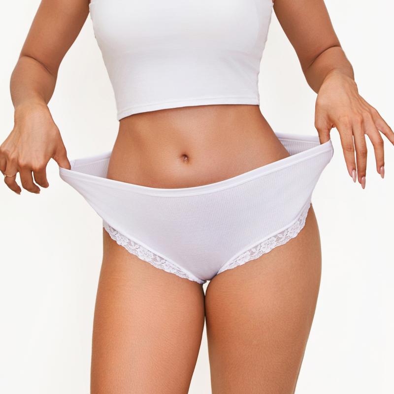 FINETOO 3Pcs/Set Women's Cotton Patchwork Lace Underwear Solid Color High Rise Ribbed Underpants Soft Breathable Panties Female Lingerie
