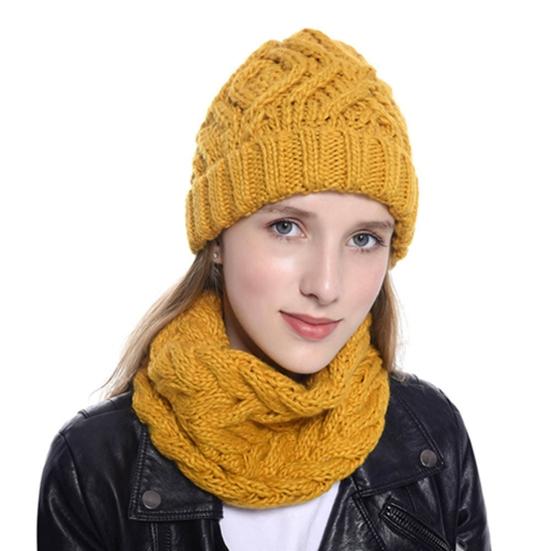 Women Autumn Winter Solid Color Woolen Yarn Soft Warm Beanie Hat Knitting Cap