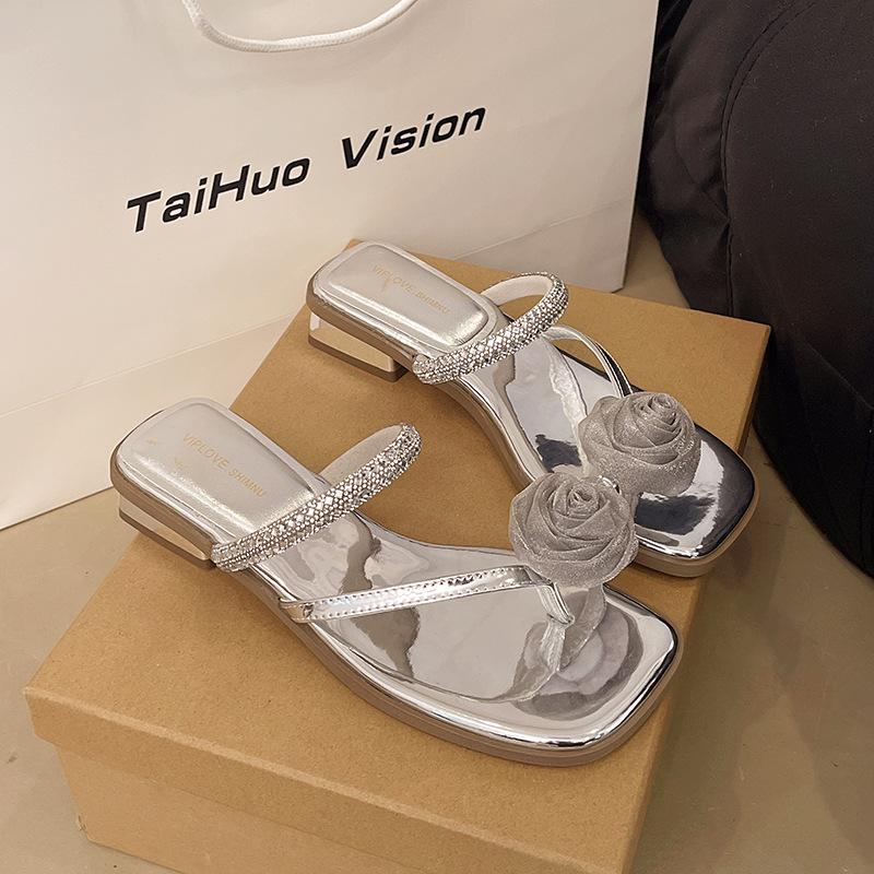 

Камелия набор носок высокий каблук крутые тапочки женские 2025 лето новый страз мода кристалл и тапочки женские 39 серебряный