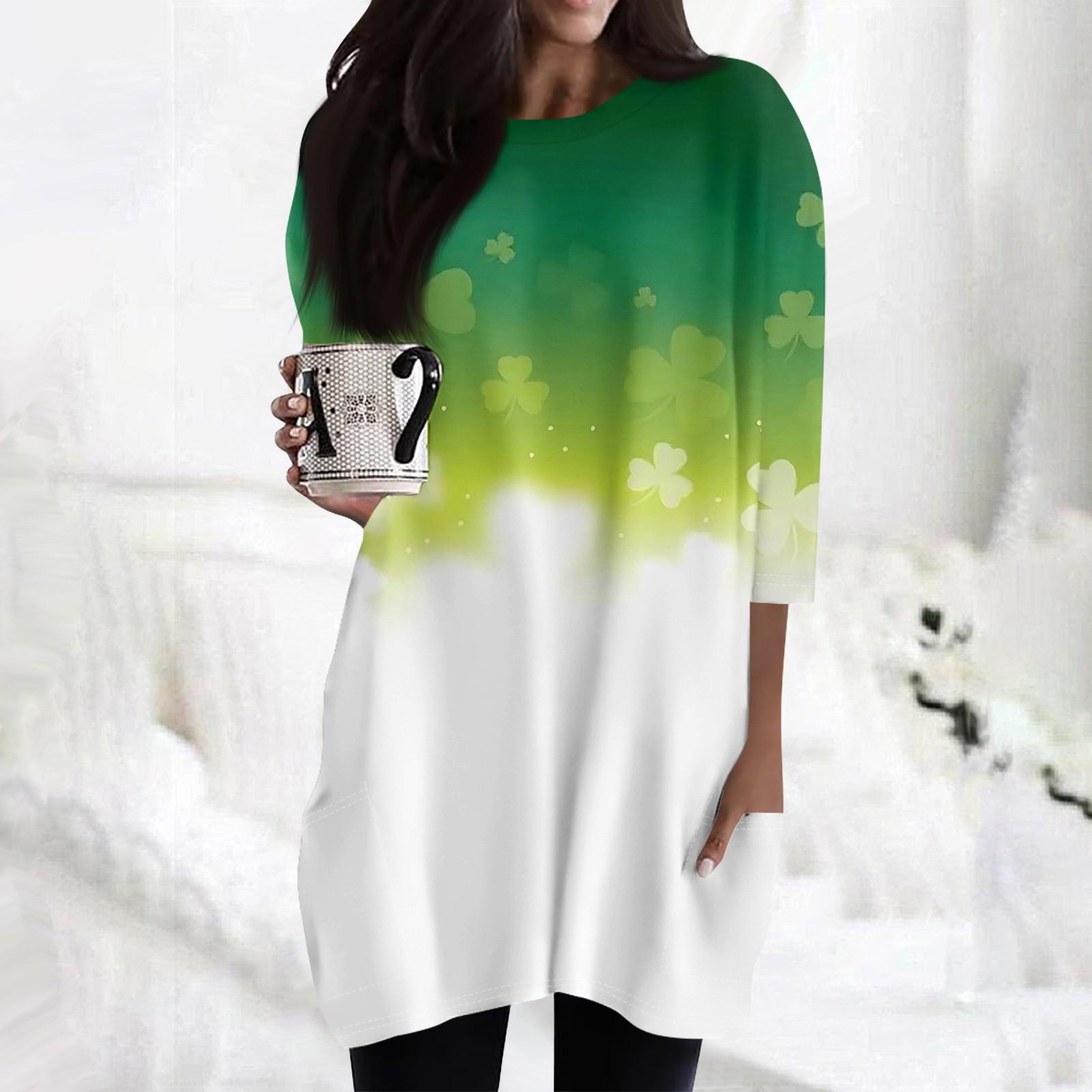 

Женские повседневные рубашки с рукавом 3/4, модные туники с принтом Святого Патрика и карманами S белый