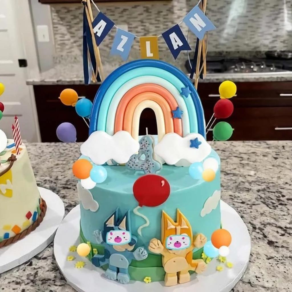 14pcs Blue Rainbow Cake Toppers With Orange White Balls For Dog Birthday Cake Decorations Baby Shower Party Supplies