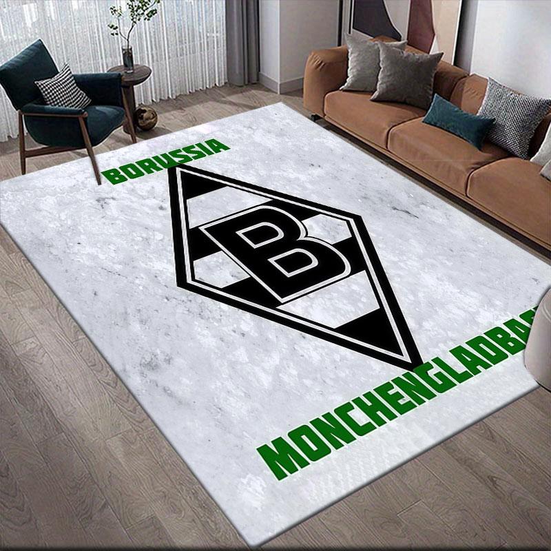 Borussia Monchengladbach Printed Carpet, Home Sofa Decoration for Living Room & Bedroom, Non‑Slip Play Flannel Floor Mat for Game Room
