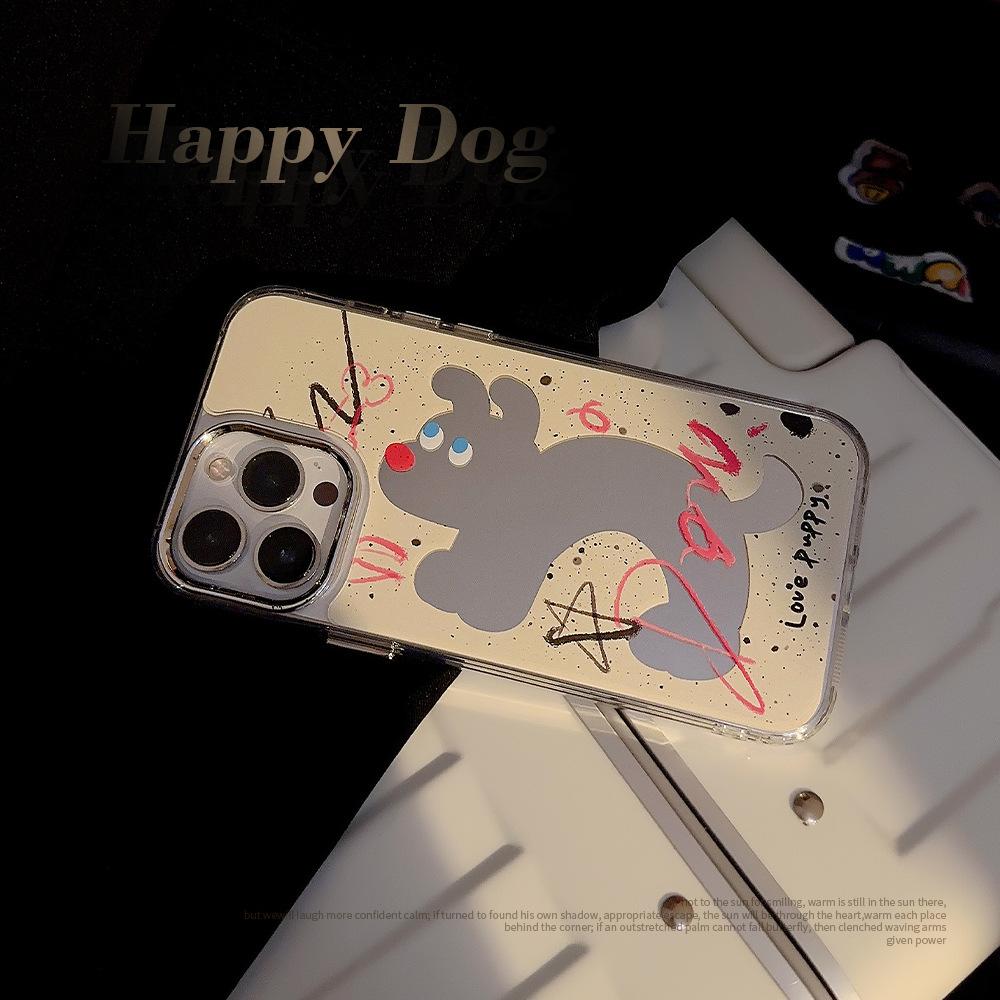 Fun Ink Splash Dog Iphone16 Suitable for 14pro Max IPhone Case 12 Makeup Mirror 11 Electroplating 15
