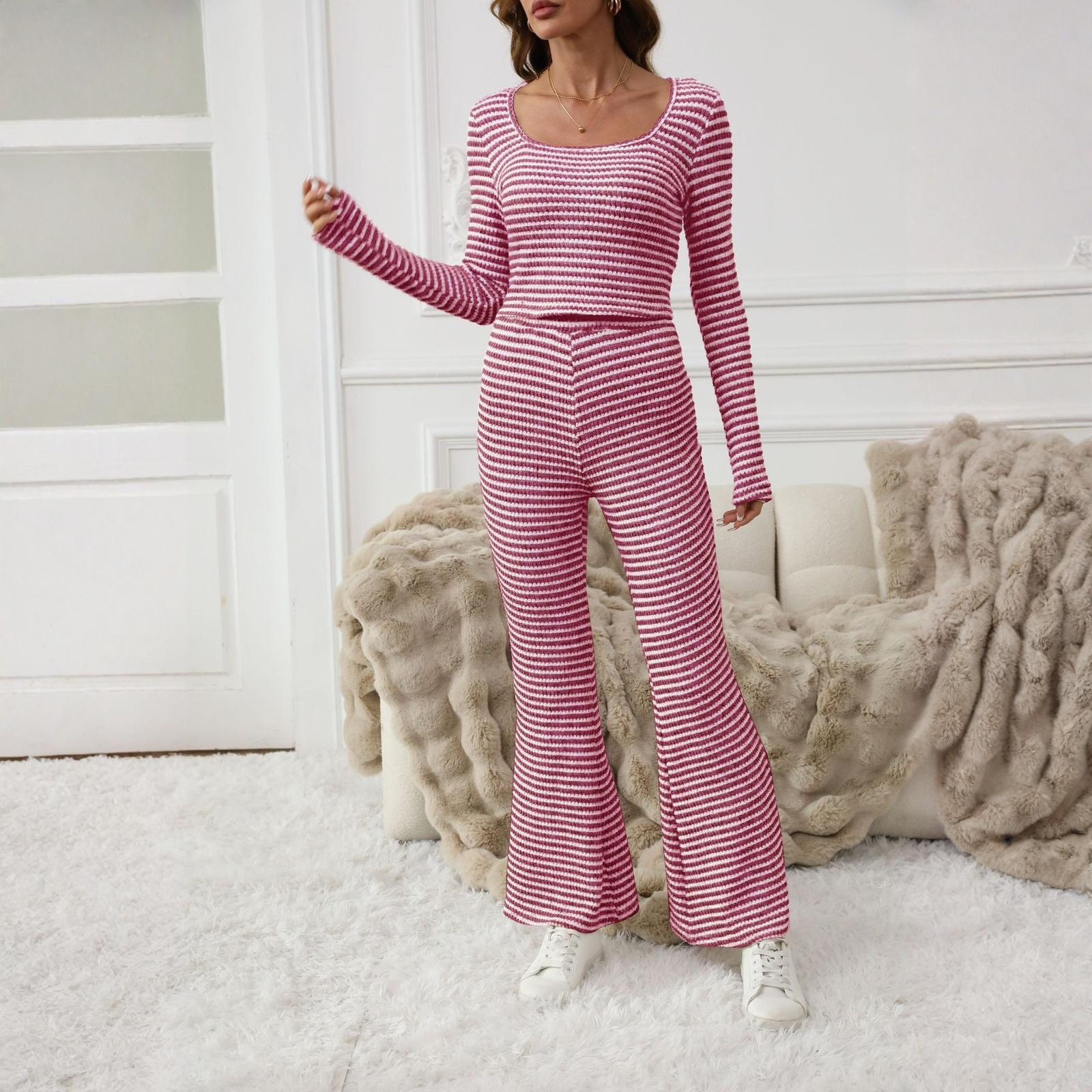 

Женские комплекты из 2 предметов: Топы с длинным рукавом с драпировкой + Брюки с широкими штанинами, Комплекты для тренировок XL винный