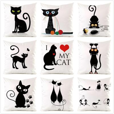 Creative Cartoon Black Cat Digital Printing Short Plush Pillow Covers For Car Sofa Office Cushion Cover Home Goods 60X60Cm