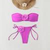 European and American Solid Color Rose Tube Top Bikini Drawstring Strap Split Swimsuit