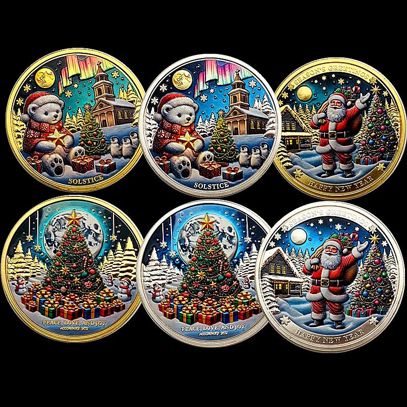 Santa Claus coins, New Year gifts, New Year's greetings, Christmas snowman, bells, commemorative medals, creative decorations, keychain