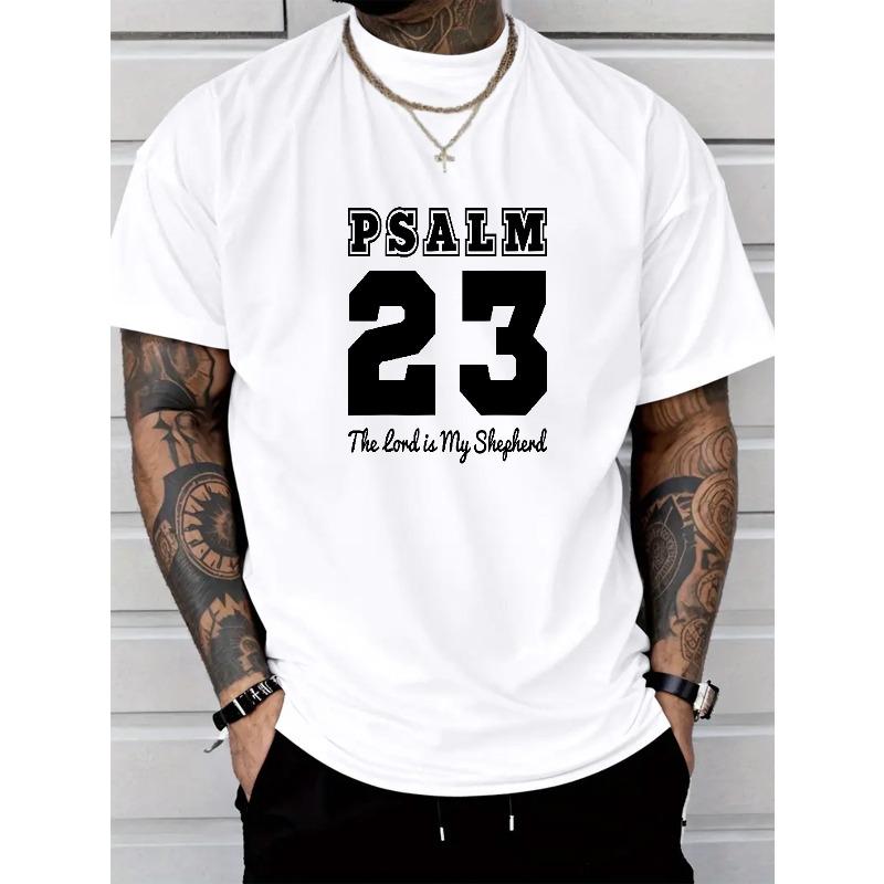 

Европейский размер Рождественская мужская повседневная модная футболка с коротким рукавом, принт с надписью «Господь — Пастырь мой» из Псалтири, классический крой, круглый вырез S белый