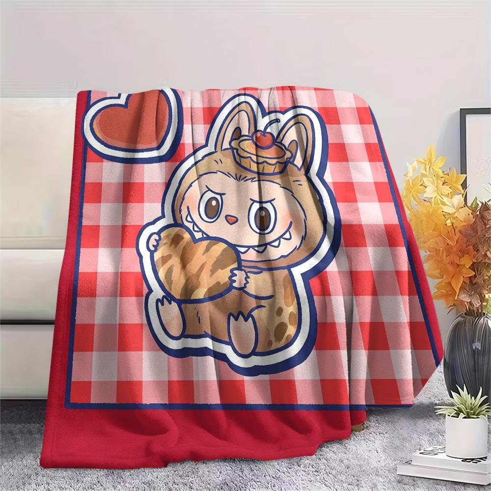 Labubu Print Flannel Blanket, Ultra Soft High Quality All Seasons Warm Throw, Home Decor Cozy Blanket, Perfect Christmas Gift
