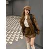 Women's Retro PU Leather Faux Sheepskin Motorcycle Jacket and Fashion Short Skirt Two-Piece Set (Spring/Autumn 2023)
