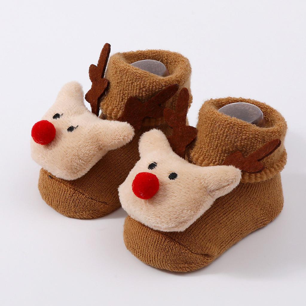 Baby Christmas Socks Santa Claus Snowman Reindeer Plush Knit Socks Non-Slip Crib Shoes for Infant Boys Girls First Xmas Outfits Toddler Gift