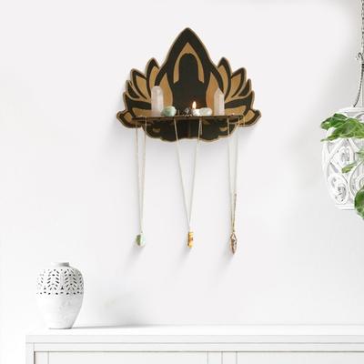 Mensola in finto cristallo di loto per meditazione, portacandele in legno, espositore in pietra, mensola galleggiante, decorazione per soggiorno, camera da letto, bagno, portaoggetti