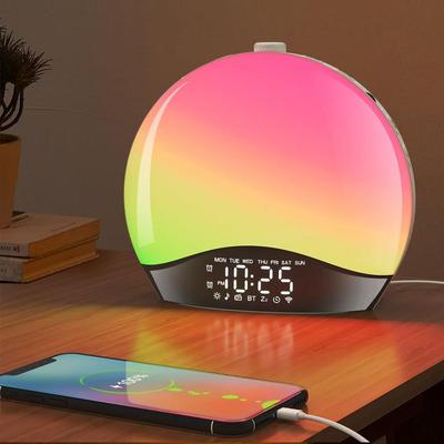 Popular Smart Sunrise Wake-up Light and White Noise Sleep Aid Alarm Clock with Atmosphere Lamp