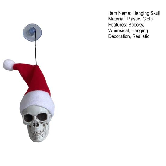 Hanging Skull Santa Hat Halloween Ornaments Gothic Xmas Tree Hanging Skeleton Decor Plastic Small Skull Head Decoration for Party Supplies
