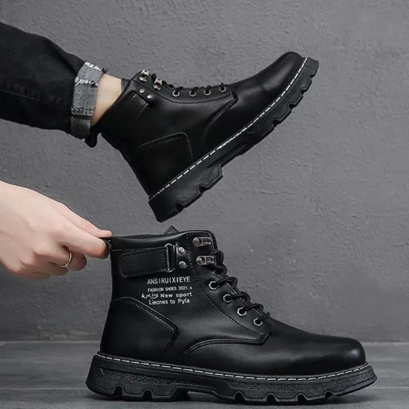 Men's Boots Autumn/winter Men's Boots Korean Version High Top Casual Lace Up Flat Bottomed Round Toe Comfort Leather Shoes2024