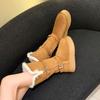 Tall Snow Boots Women's 2025 Winter New Versatile Thick-soled Non-slip Heightening Two Wear Piled and Thickened Warm Cotton Shoes