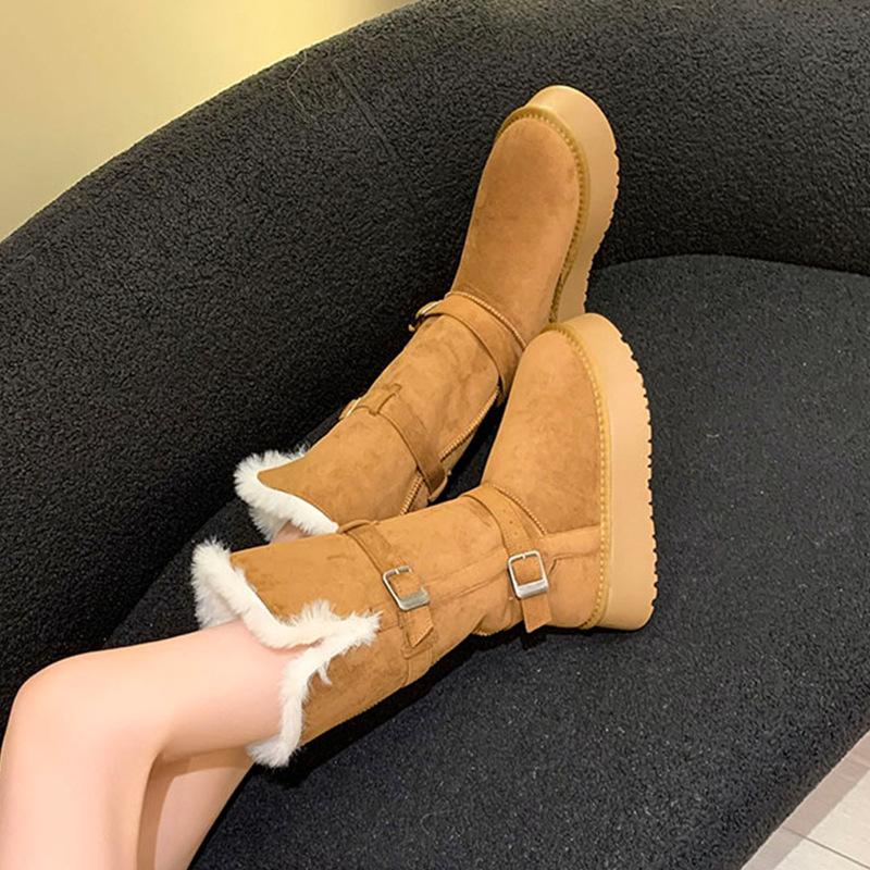 Tall Snow Boots Women's 2025 Winter New Versatile Thick-soled Non-slip Heightening Two Wear Piled and Thickened Warm Cotton Shoes