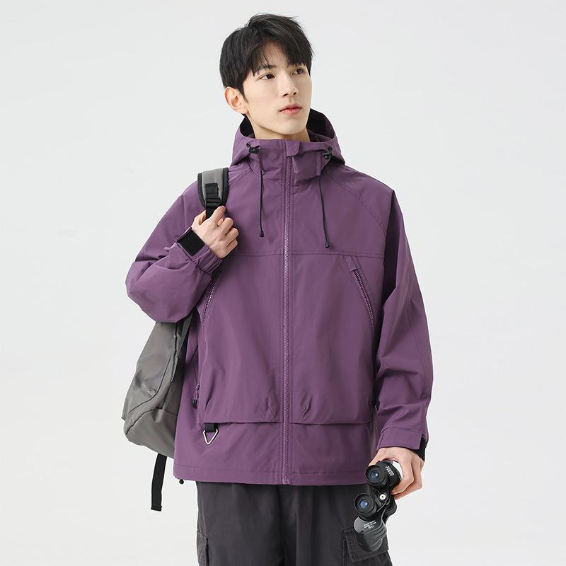 Męska wiosenna wodoodporna kurtka robocza z kapturem na zewnątrz