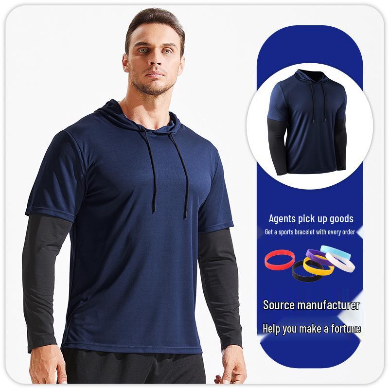 

Мужской модный свитшот с круглым вырезом и эффектом двух предметов - Свободный крой, Большой размер, С длинным рукавом, Спортивная одежда M темно-синий