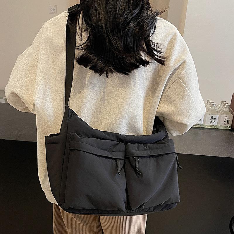 General Leisure Satchel Single Shoulder Crossbody Bag Multi-pocket Waterproof Large Capacity Nylon Cloth Bag