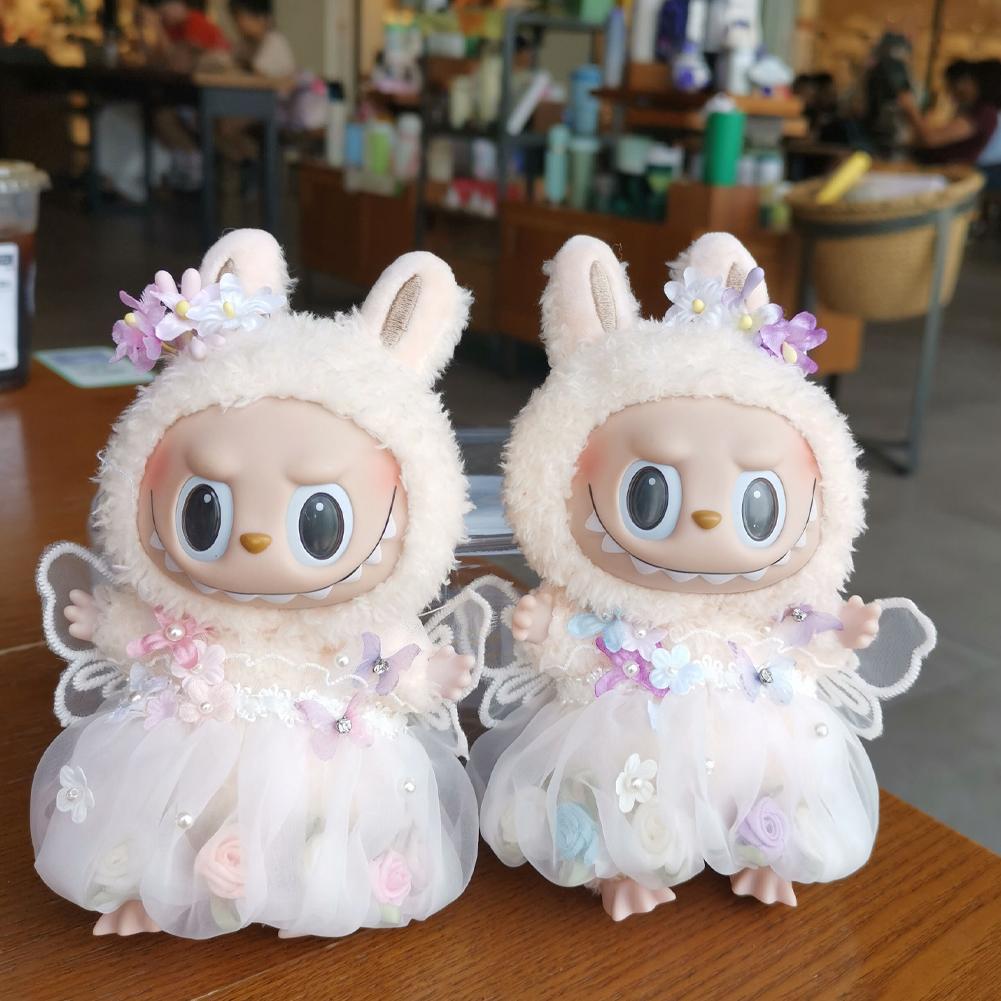 Für 17 cm Labubu Puppenkleidung, modische Kleidung, Kapuzenpullover, Puppenkleidung, farblich passende Kapuzenpullover, Puppenzubehör, süße Dekoration, kleine Tücher